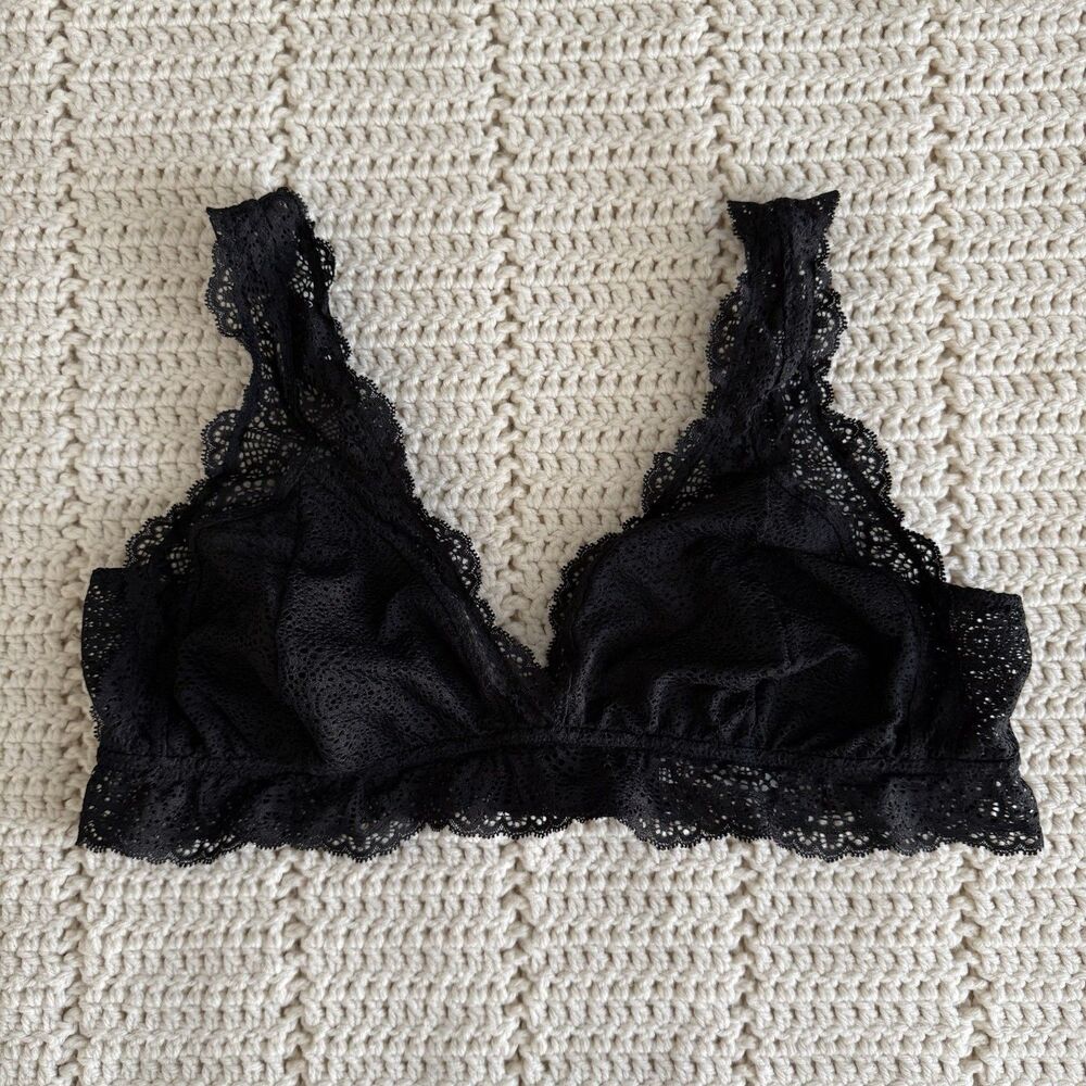 Soma Women’s Size XXL Crochet Lace Bralette Black Scalloped V-Neck Bra
